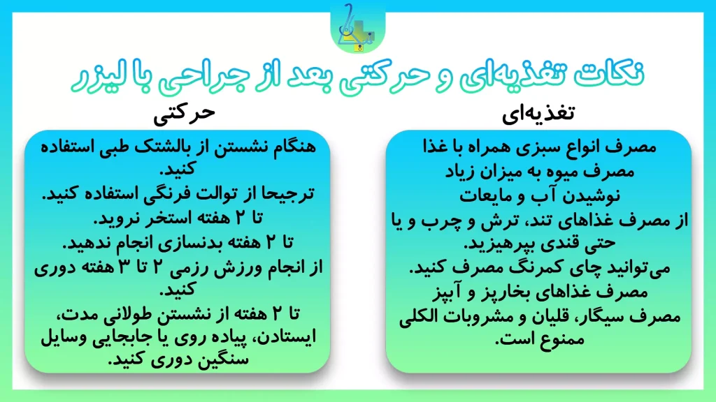 نکاتی مربوط به تغذیه و حرکات بعد از عمل های لیزر انجام شده در کلینیک نیکان